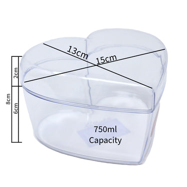 Caixa de Bolo de Plástico Cristal em Forma de Coração Capacidade de 750ml
